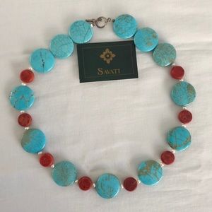Coral/turquoise/mother of pearl choker/fromGreece